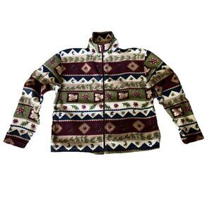 Nick and Sarah Fleece Jacket Womens Medium Full Zip Lightweight Fall Leaf Theme